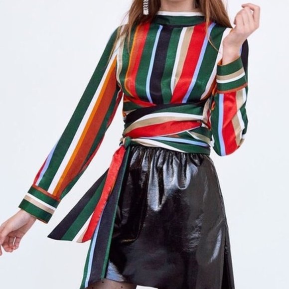 Zara Tops - Zara |  Multicolored Striped Top With Tie Belt  XL